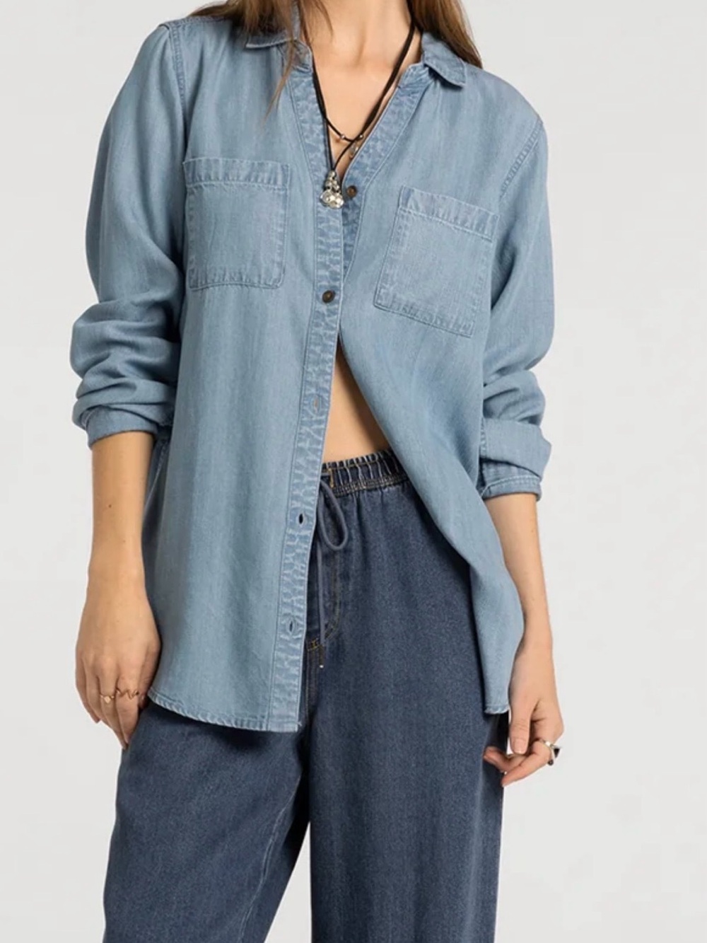 Thread & Supply Ginger Light Blue Tencel Button-Down Shirt EUC